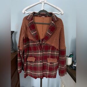 POL Red and Brown Plaid Women's Blazer
